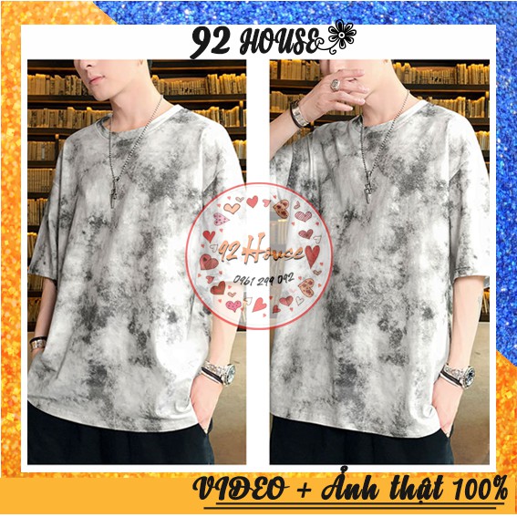 Áo thun loang màu unisex xám trắng form rộng tay lỡ