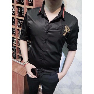HOT - Áo Sơ Mi Lụa Nam Cao Cấp Logo Nhỏ ( Đen - Trắng )