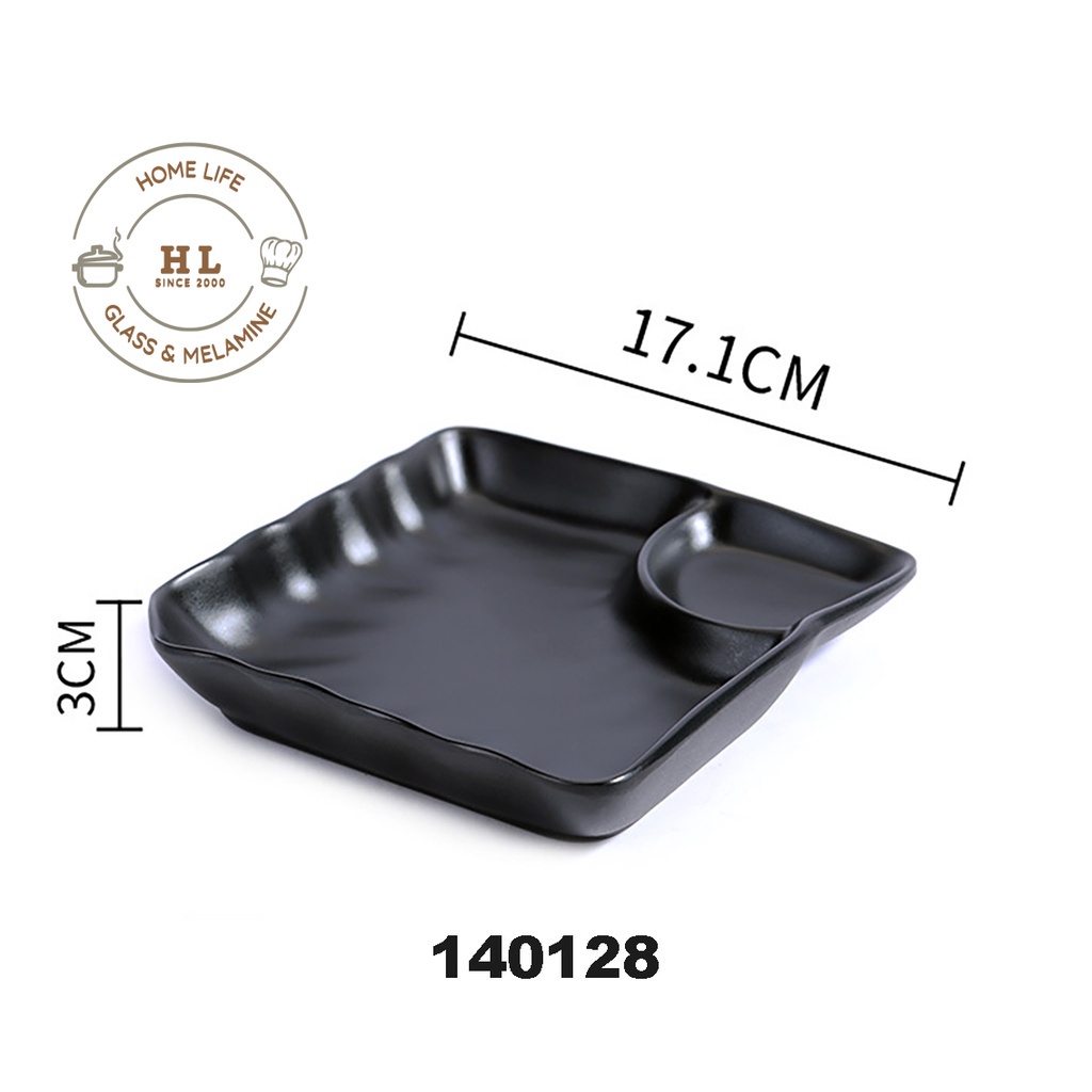 ĐĨA MELAMINE ĐEN A301 3111 CHỊU NHIỆT CÓ KHAY CHẤM CHO NHÀ HÀNG CAO CẤP | ĐĨA CHỮ NHẬT ĐEN NHÁM CHIA NGĂN MELAMINE A5