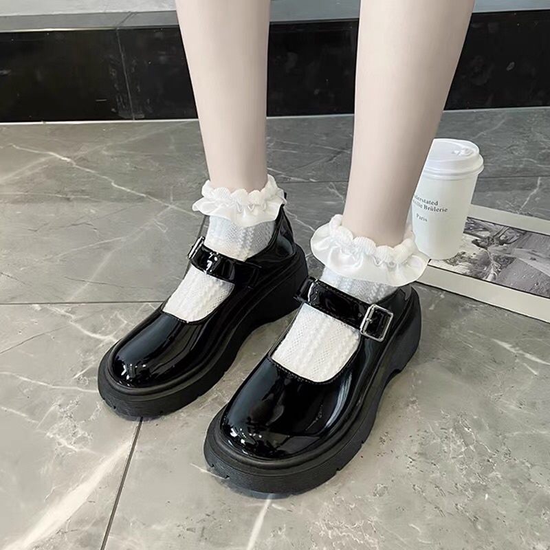 Giày búp bê nữ đế độn 5cm dây cài đế Cao Cấp - giày nữ độn đế da mềm