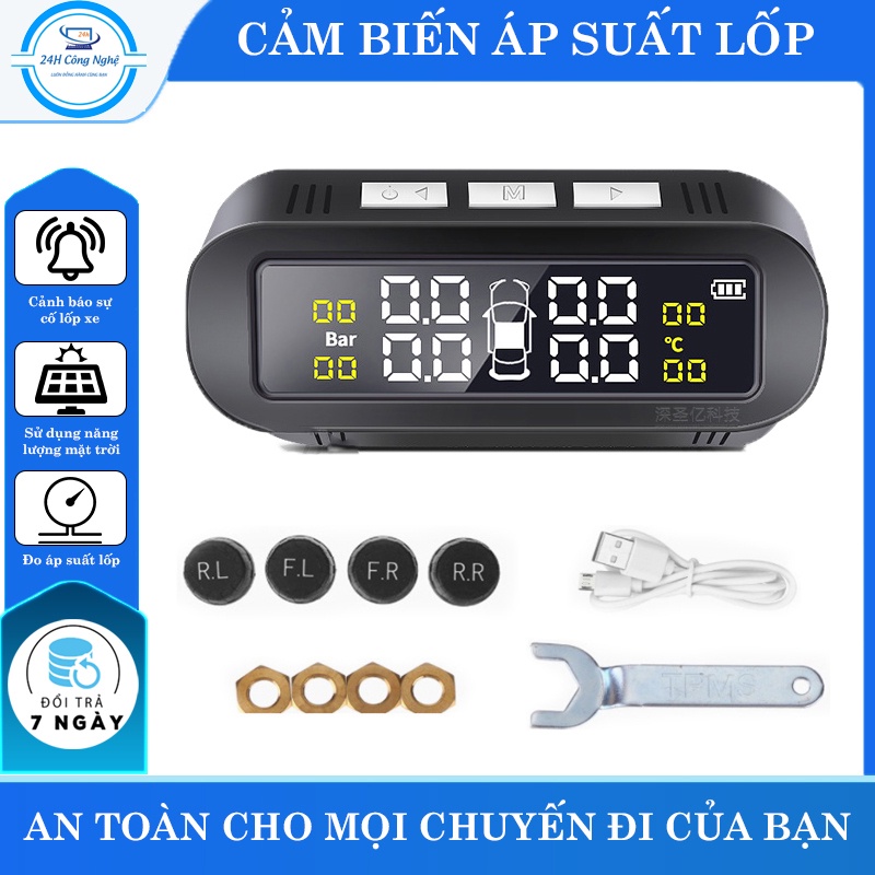 Bộ Cảm Biến Áp Suất Lốp Van Ngoài, Van Trong - Giám Sát Nhiệt Độ Lốp - Báo động Tpms Màn Hình Led Màu - C1002