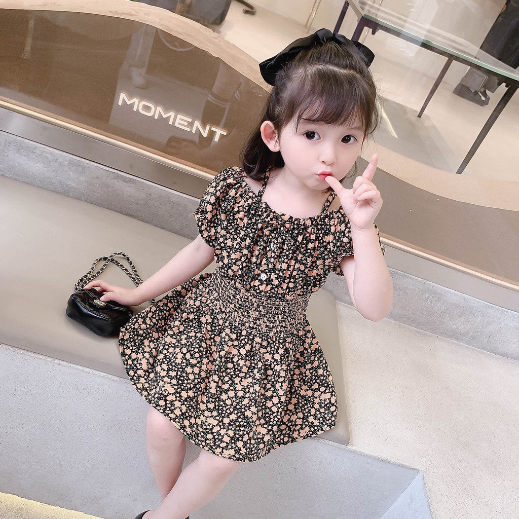 Đầm Chiffon Tay Ngắn In Hoa Phong Cách Phương Tây Thời Trang Mùa Hè Cho Bé Gái 2021