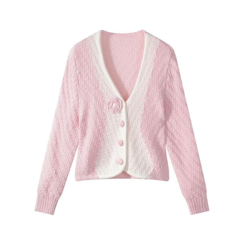 Áo Dệt Kim Tay Dài Cổ Thấp Họa Tiết Hoa Ba Chiều Thời Trang Mùa Thu Phong Cách Hàn Quốc Cho Nữ