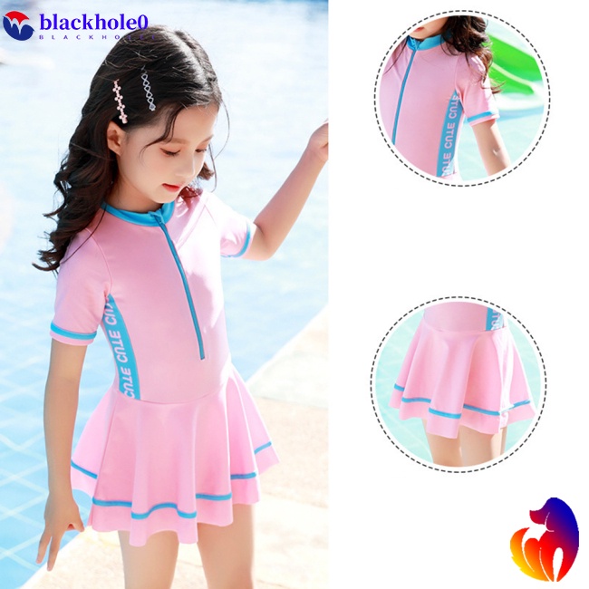 BH 2pcs/set Baby Girls One-piece Swimsuit Cartoon Swimdress  +  Swimming  Shorts With Smooth Zipper Quick-drying Bathing