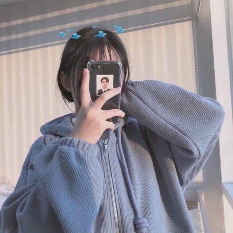 Áo Khoác Hoodie Nỉ Unisex [FREESHIP] 🌸 Áo tay bồng khóa kéo có mũ ulzzang màu Xanh | Xám nam nữ HOT 🌸