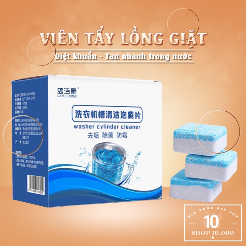 Hộp 12 viên tẩy lồng giặt diệt khuẩn tan nhanh trong nước - Viên tẩy lồng máy giặt loại sạch cặn bẩn mùi hôi