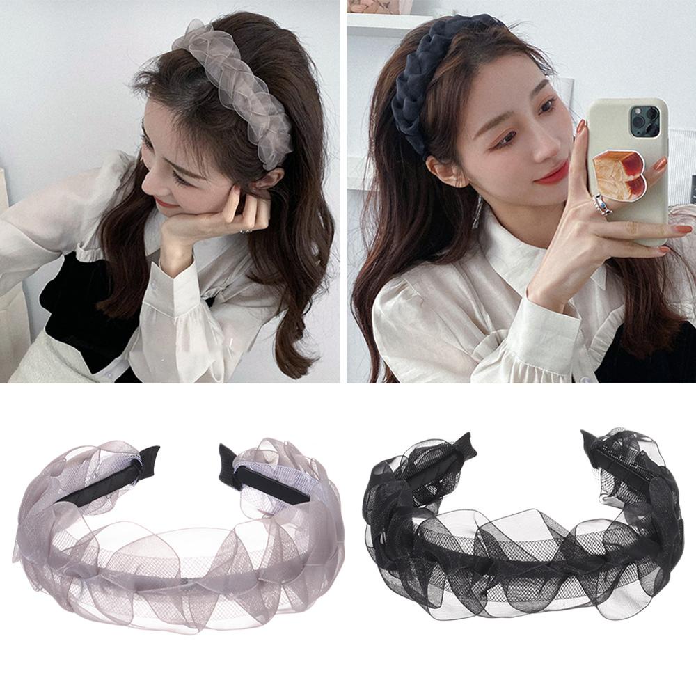 Dây Cột Tóc Bản Rộng Phối Ren Phong Cách Vintage