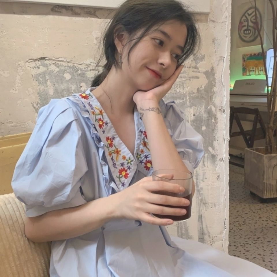 Đầm Tay Ngắn Thắt Cà Vạt Phong Cách Pháp Ngọt Ngào Thời Trang Mùa Hè Mới Cho Nữ 2021 đầm bầu váy nữ váy bé gái váy dài chân váy dài váy nữ chân váy dài