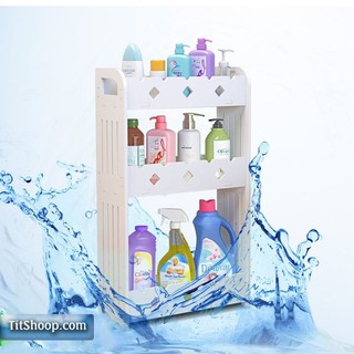 Kệ đựng xà bông, sữa tắm, mỹ phẩm, bột giặt,  kệ để đồ phòng tắm đa năng 3 tầng gỗ nhựa chịu nước