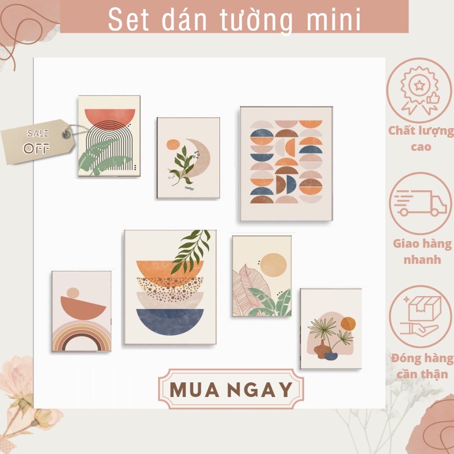 Set 7 tranh dán tường mini TGKA, dày 5mm tranh decor, sticker có sẵn băng keo 2 mặt