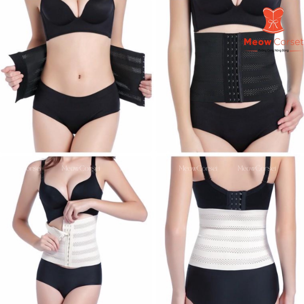 Đai gen nịt bụng 11 thông hơi thoáng khí 3 nấc cài [MEOW Corset]