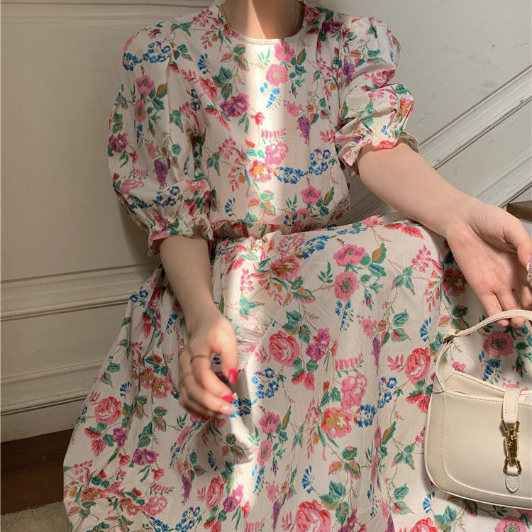 Đầm Hoa Tay Phồng Phong Cách Hàn Quốc Xinh Xắn Cho Nữ
