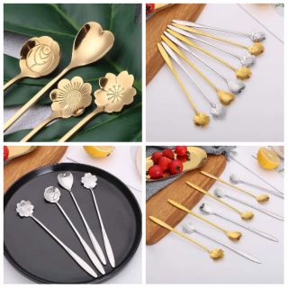 SÉT 4 THÌA MUỖNG KIỂU MỚI VÀNG VÀ TRẮNG