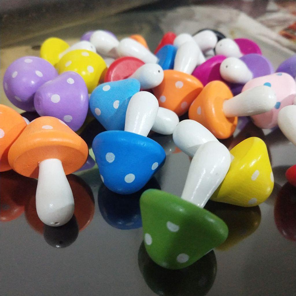 Set 1 / 10 Mô Hình Cây Nấm Bằng Gỗ Nhiều Màu Sắc Dùng Trang Trí Xinh Xắn
