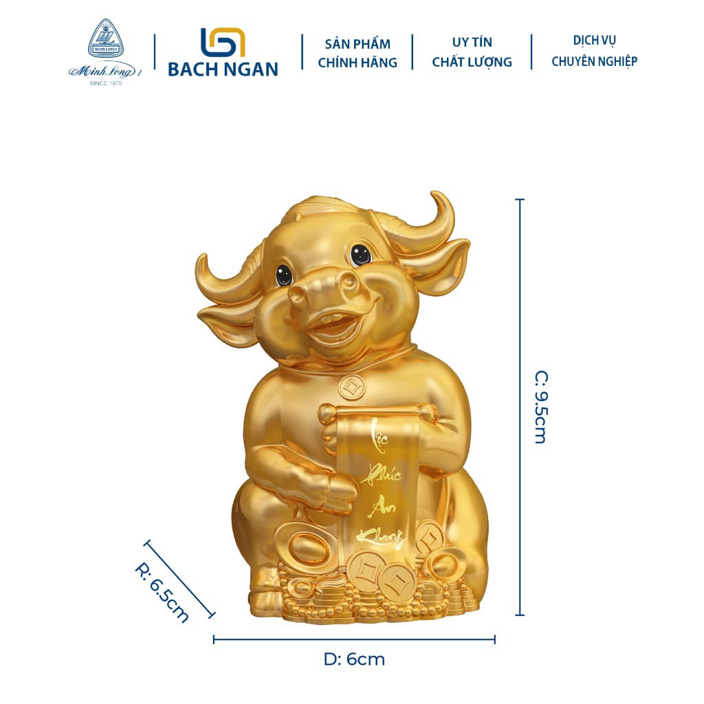 Tượng Trâu Phong Thủy Sứ Minh Long Hạnh Phúc 9.5cm trang trí Vàng - nhiều màu - dùng trang trí nhà cửa, nội thất, ô tô