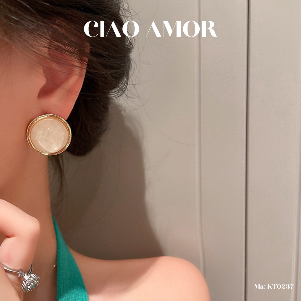 Khuyên tai nữ, Hoa tai titan hạt ngọc to kem ở giữa sang trọng Trang sức Ciao Amor - KT0237
