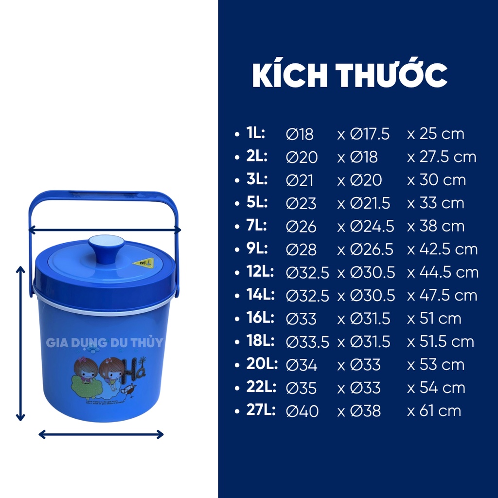 Bình đá giữ lạnh tròn có quai xách loại nhỏ 1l, 2l, 3l, 5l nhựa pp chính phẩm cao cấp, hai lớp nhựa giữ lạnh tốt