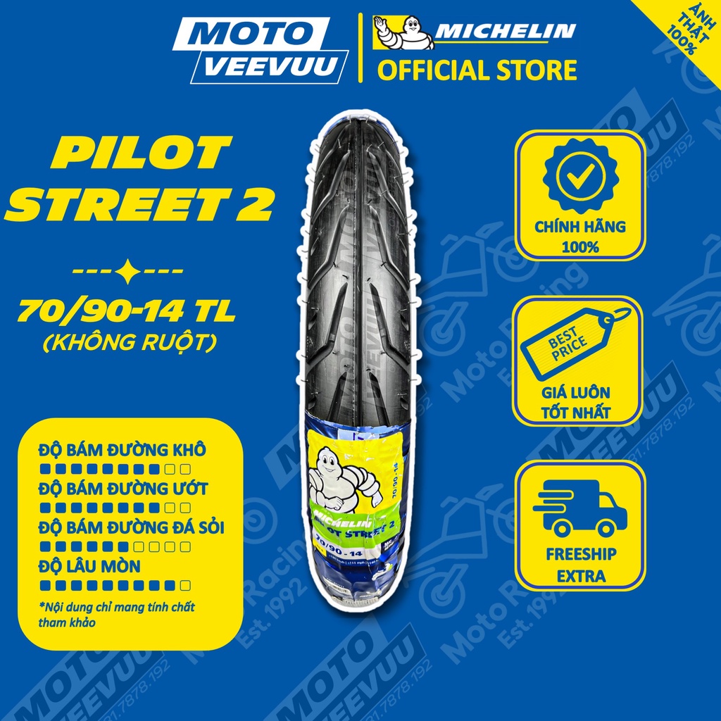 Vỏ lốp xe máy MICHELIN 70/90-14 TL Pilot Street 2