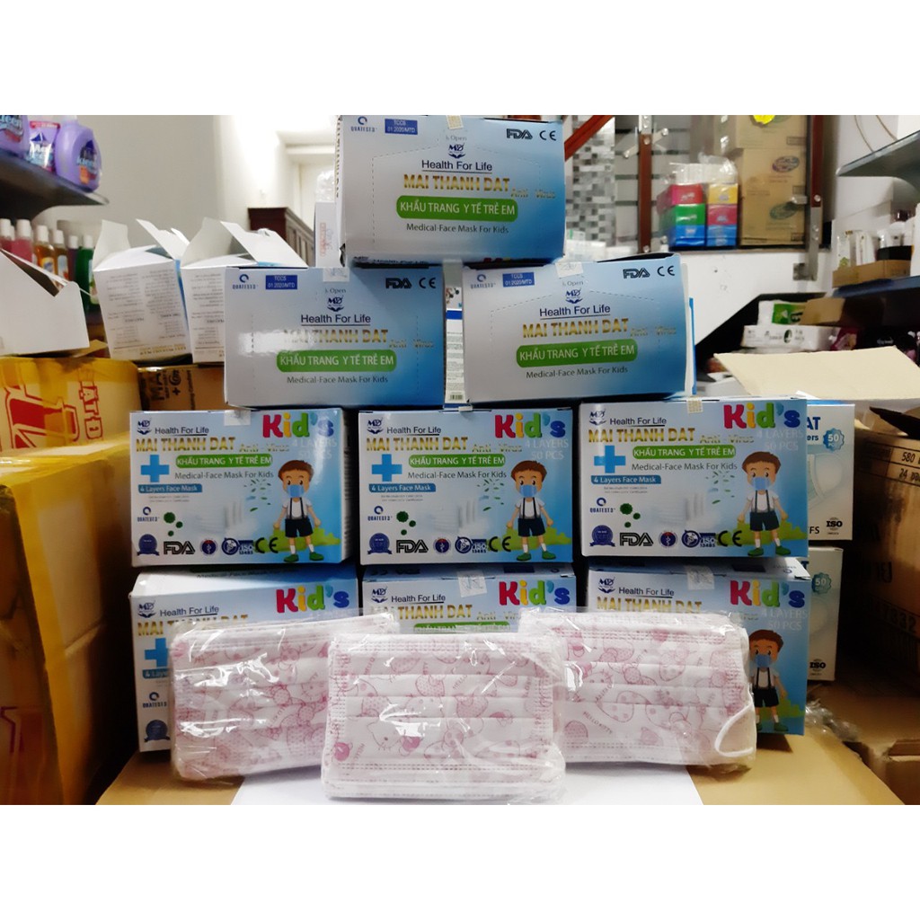 (Mơi) Khẩu Trang Y Tế Trẻ Em Famapro in hình Siêu Dễ Thương Dành Cho Bé 50 cái/ hộp 4 Lớp Kháng Khuẩn | BigBuy360 - bigbuy360.vn