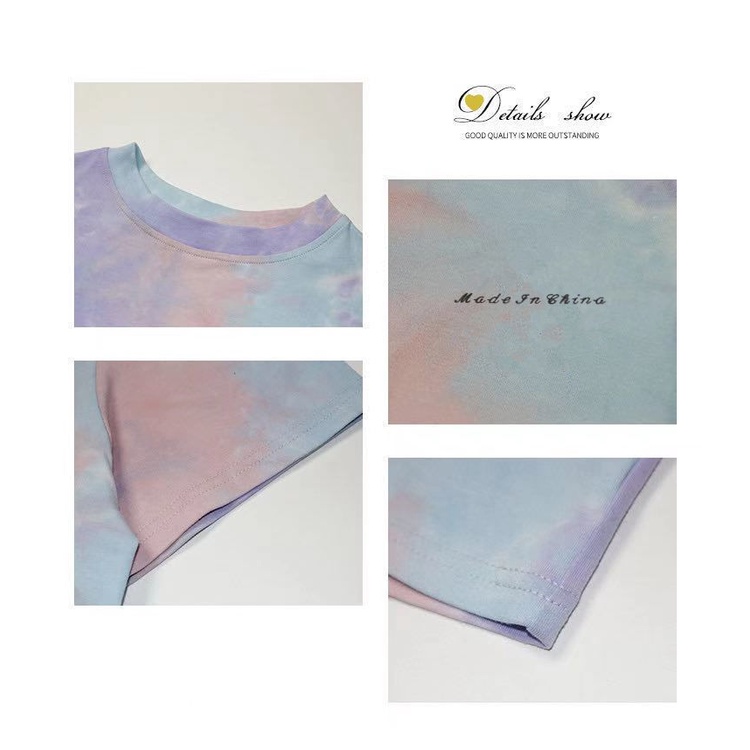 Áo thun croptop tay ngắn nhuộm màu loang thời trang cho nữ