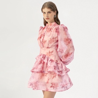 DEAR JOSÉ - Đầm xòe ngắn tay phồng lửng Lily vải voan hoa hồng