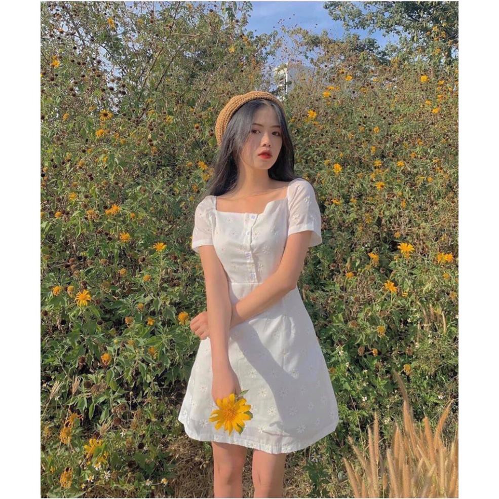 Đầm nữ hoa cúc cổ vuông nhẹ nhàng ( Hình chụp thật) [HÀNG CHẤT LƯỢNG] | BigBuy360 - bigbuy360.vn