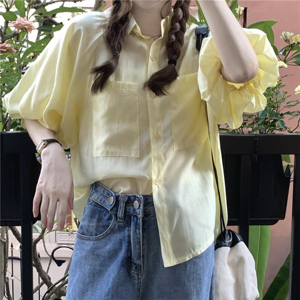 Áo Sơ Mi Tay Phồng Cổ Bẻ Phong Cách Retro 50049