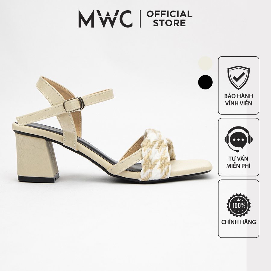 Giày MWC 4348 - Sandal Cao Gót Quai Ngang Xoắn Chéo Phối Dạ Caro Gót Vuông 5p Thời Trang
