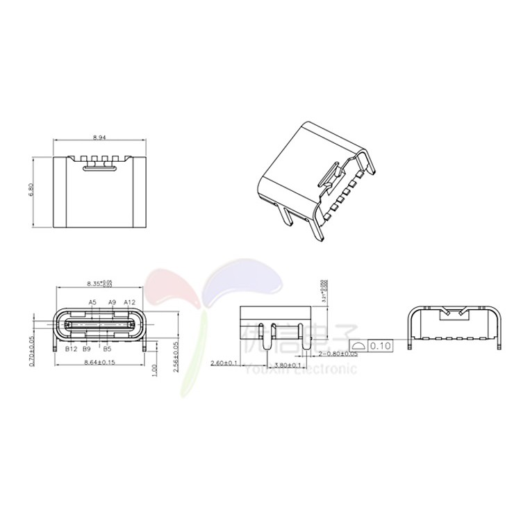 Cổng USB Type C 6 Chân (Hàn board)