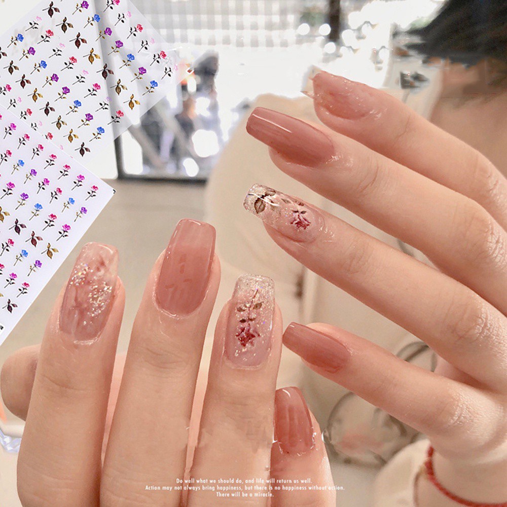 [Hàng mới về] Miếng dán trang trí móng tay in nổi họa tiết hoa hồng / khu vườn 5d phong cách Nhật Bản DIY