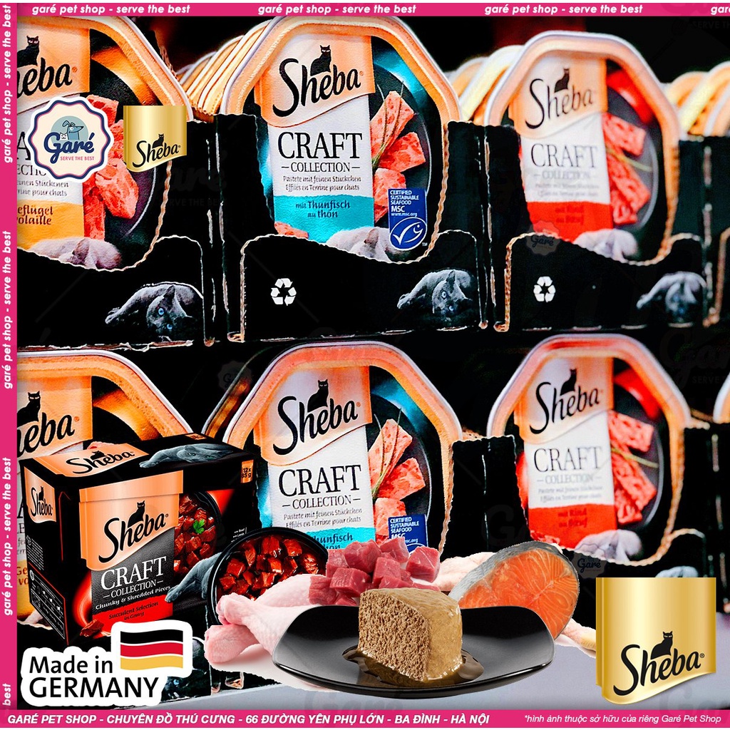 Pate Đức cho Mèo Sheba Craft cao cấp thơm tươi ngon từ Thịt Gia cầm, Thịt Gà, Thịt Bò &amp; Cá ngừ nhập Đức