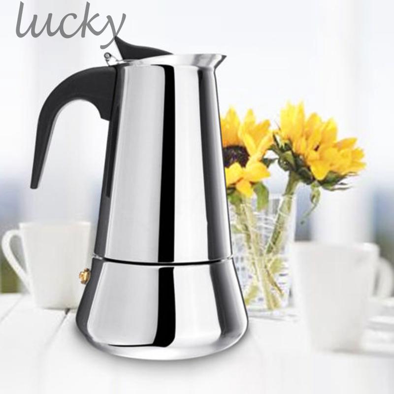 High Quality Office Moka Espresso Coffee Maker Cooker 100/200/300ml/450ml Stainless Steel Percolator Coffee Pot