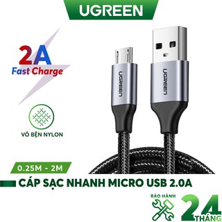 Cáp sạc nhanh Micro USB 2.4A Ugreen US290 độ dài từ 0.25m đến 2m, vỏ sợi bện siêu bền