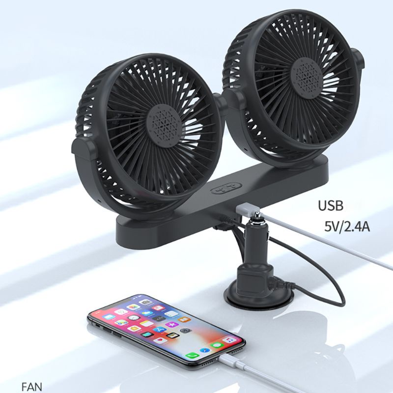 Quạt Xe Hơi EDB * 12 24Volt 360° Quạt Làm Mát Xoay Được Với 2 Cổng Sạc USB Và Phích Cắm Cho Xe Hơi