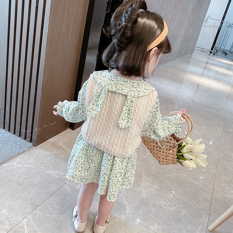 ✨Đốm✨ Đầm Cổ Búp Bê In Hoa Thời Trang Mùa Thu Mới Cho Bé Gái