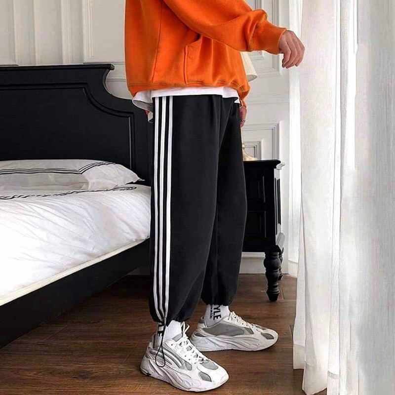 Quần dài nam Unisex ống rộng 3 sọc dây rút gấu mặc 2 kiểu jogger và ống suông mặc nhà thể thao phong cách siêu ngầu