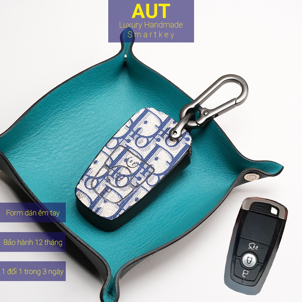 Ốp da chìa khóa ô tô Ford Everest Ecosport Ranger Wildtrak 3 nút bấm Dior handmade FE3 CD