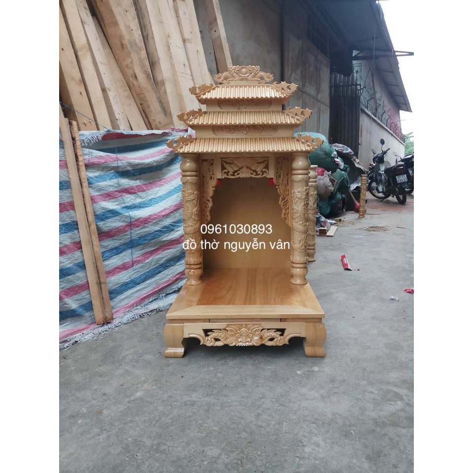 bàn thần tài gỗ pơmu kích thước 48cm mái thái cột to hàng loại 1