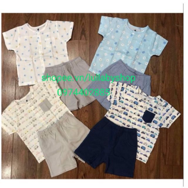 Bộ cài giữa Lullaby bé trai, bộ cotton Poplin