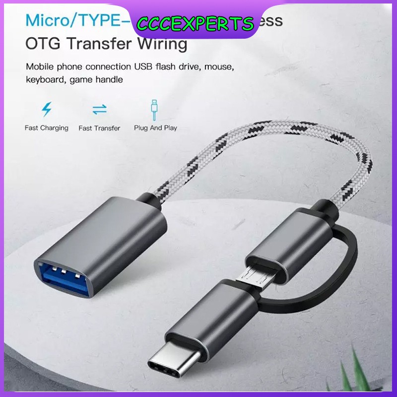 【CcExperts】2 trong 1 Type-C Nam + Micro USB Nam sang USB 3.0 Nữ Bộ chuyển đổi OTG Nylon Bện cáp Bộ chuyển đổi cáp dữ liệu cho điện thoại Máy tính bảng U Disk