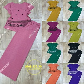 Đồ bộ thun gân màu dài cao cấp