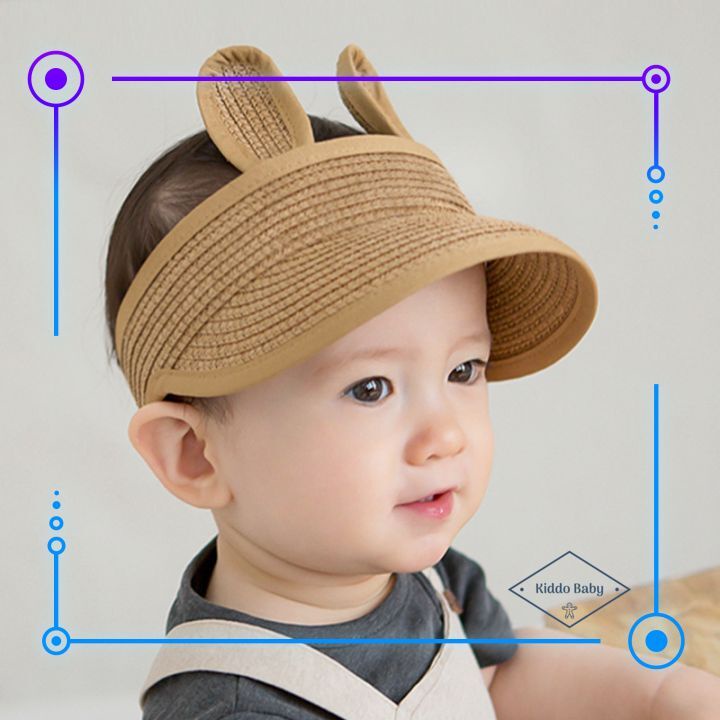 Mũ cói nửa đầu cho bé mã MH111 gắn tai thỏ dễ thương