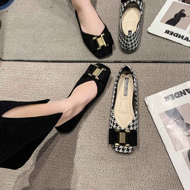Giày Búp Bê Mũi Vuông Đế Bằng Phối Khóa Kim Loại Thời Trang Mùa Thu 2022 Mới Cho Nữ