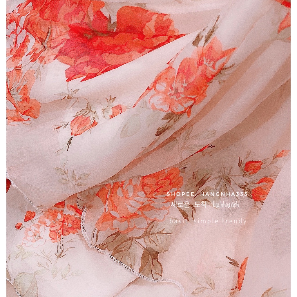 Jum váy hoa ROSY voan tà áo chéo cổ V trendy Ulzzang