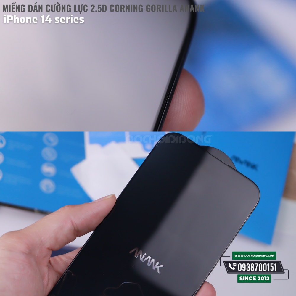 Miếng dán cường lực cho iPhone 13 - 13 Pro - 13 Pro Max- 14 -14 Plus - 14 Pro - 14 Pro Max 2.5D Corning Gorilla ANANK