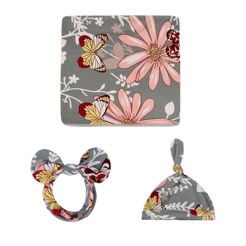 Set 3 Món Chăn Quấn Và Mũ Đội Khi Ngủ Dành Cho Trẻ Sơ Sinh