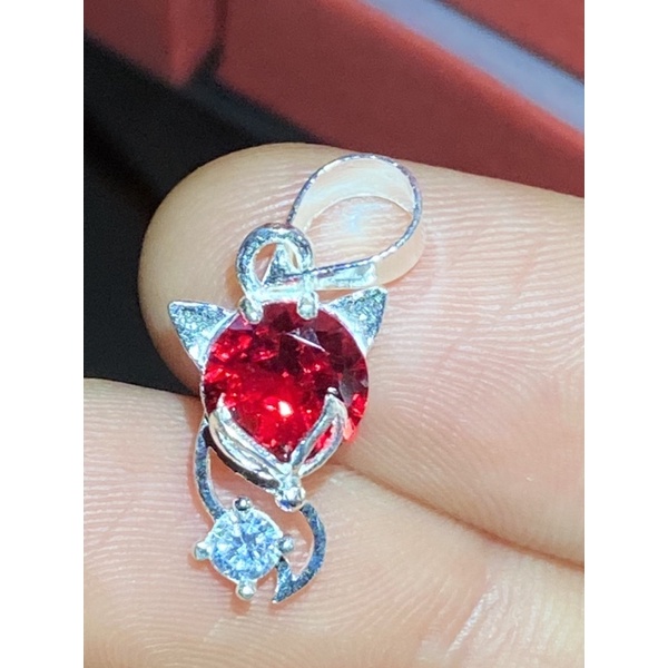 mặt dây hồ ly bạc ta bọc ruby giác