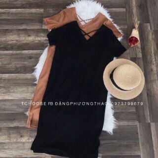 Đầm suông thun cổ V
