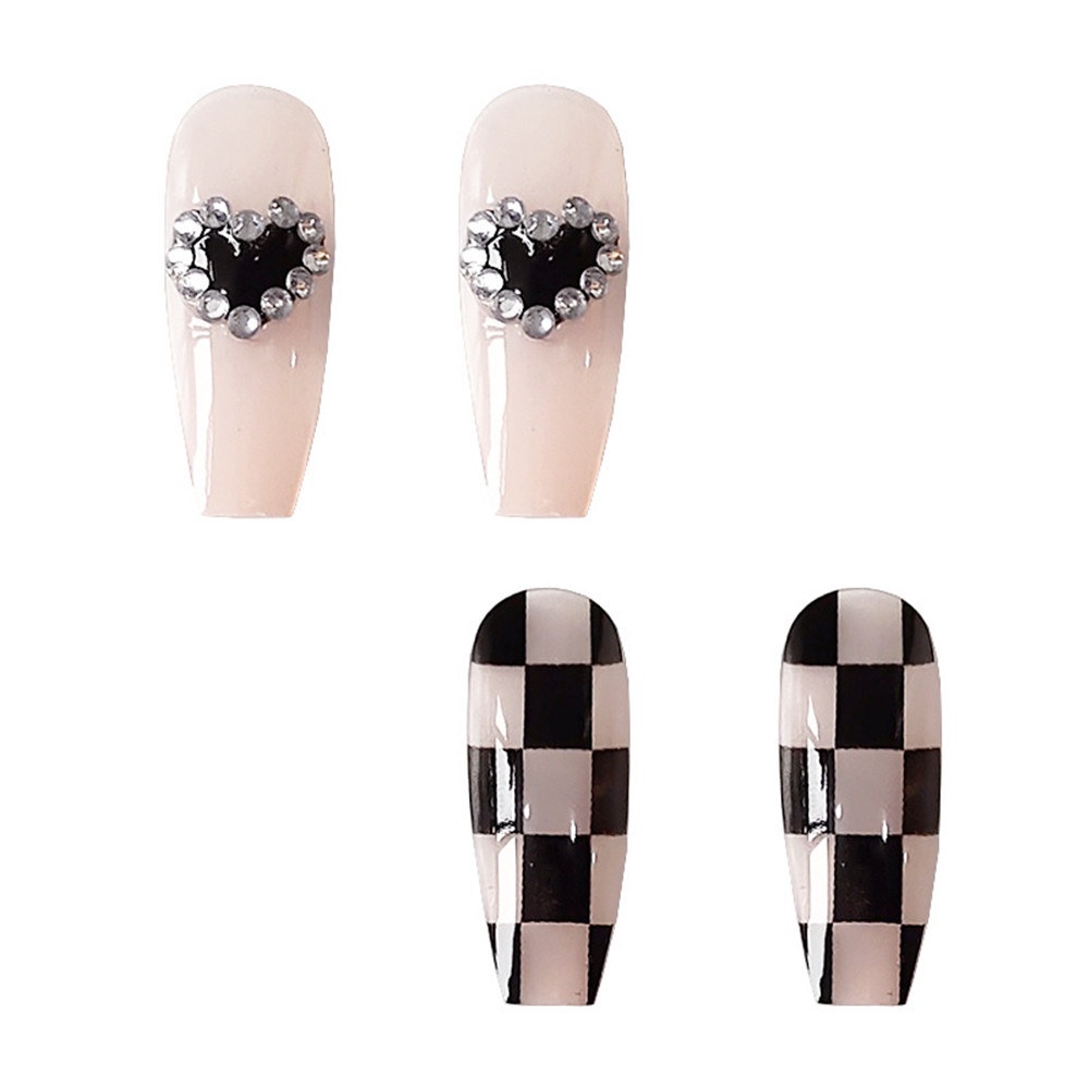 Set 24 Móng Tay Giả Trang Trí Họa Tiết Caro Có Thể Tháo Rời Tiện Dụng