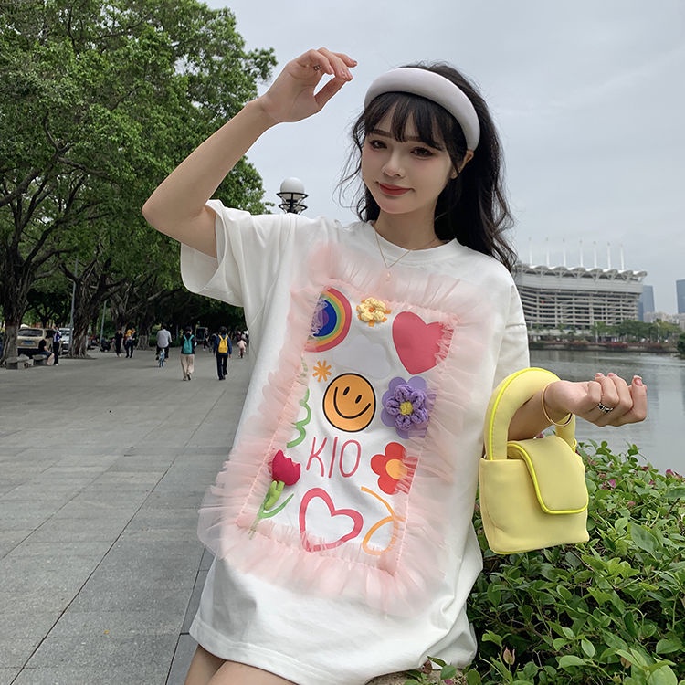 Áo Thun Tay Ngắn In Hình Hoa Tulip Thời Trang Dành Cho Nữ